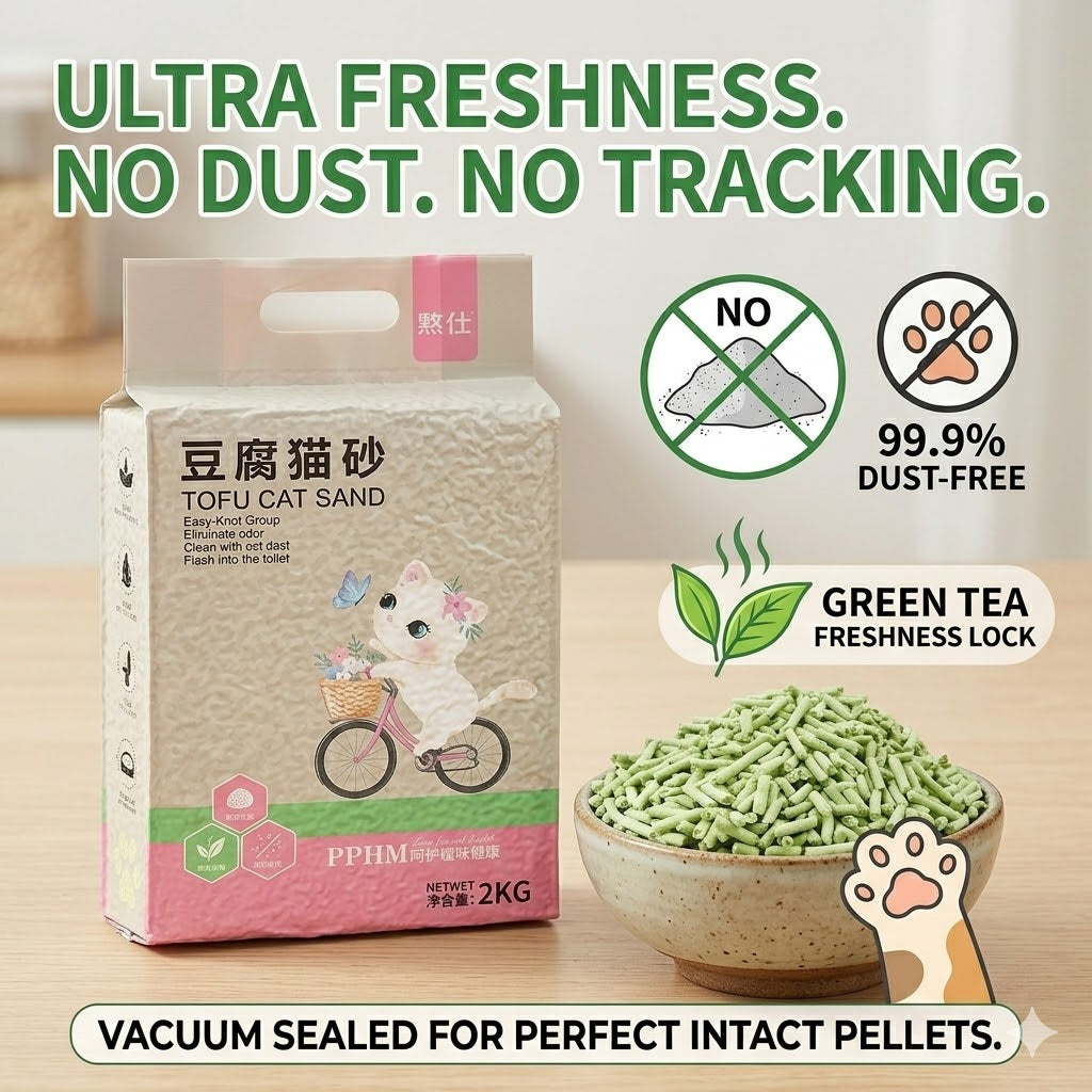 Premium Vacuum-Packed Tofu Cat Litter 2kg — Dust-Free, Flushable, Odour Control (Bundle of 6)