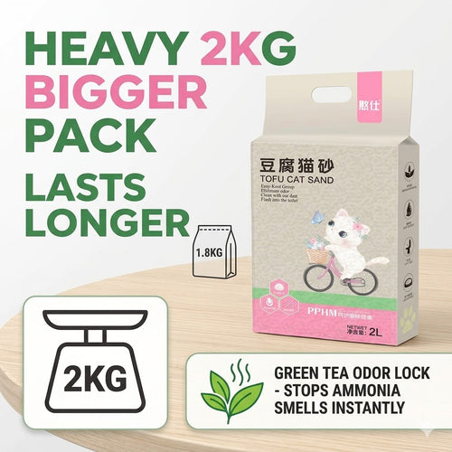 Premium Vacuum-Packed Tofu Cat Litter 2kg — Dust-Free, Flushable, Odour Control (Bundle of 6)