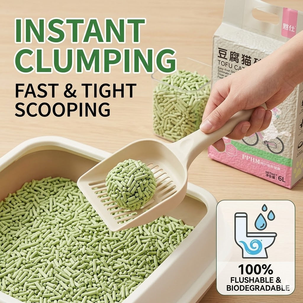 Premium Vacuum-Packed Tofu Cat Litter 2kg — Dust-Free, Flushable, Odour Control (Bundle of 6)